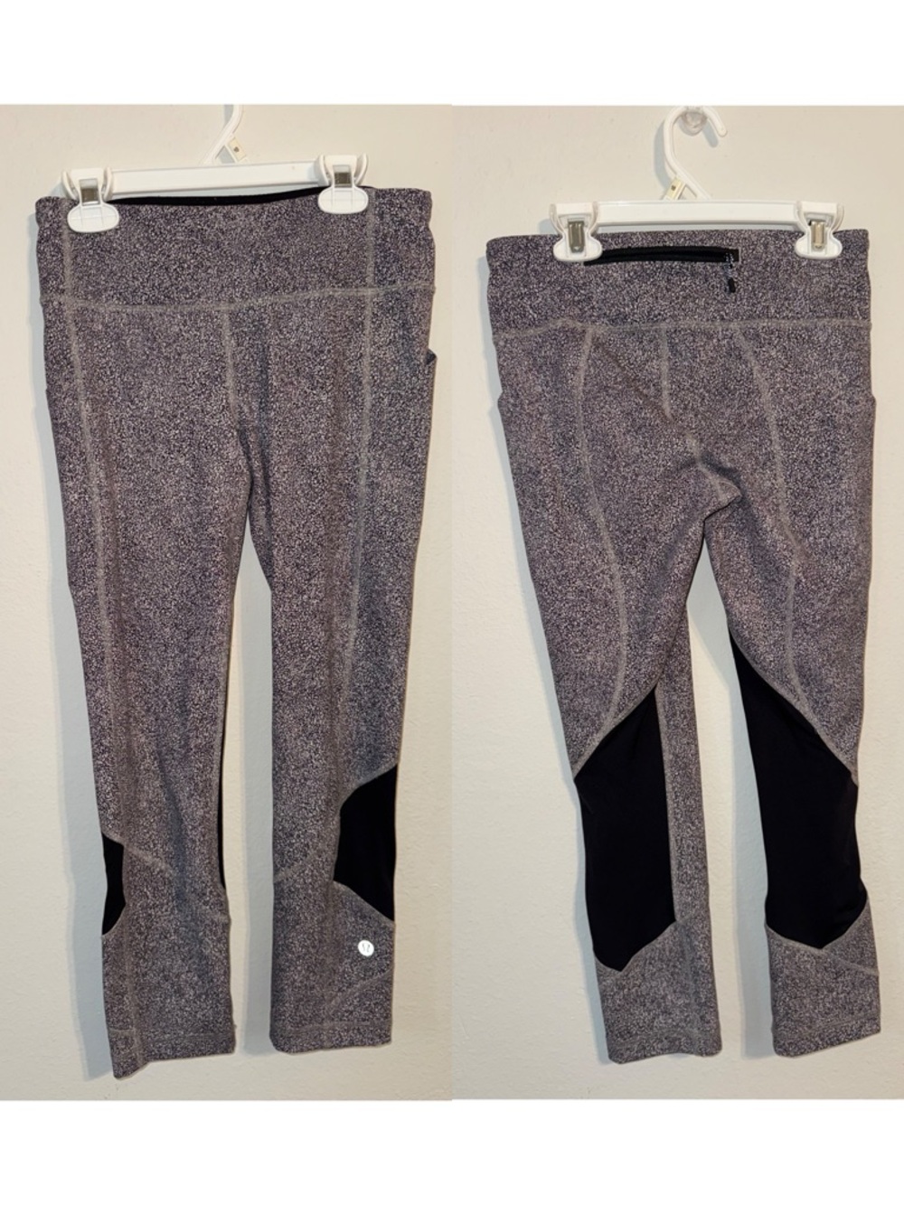 lululemon athletica Gray Speckle Performance Leggings with Black Panels